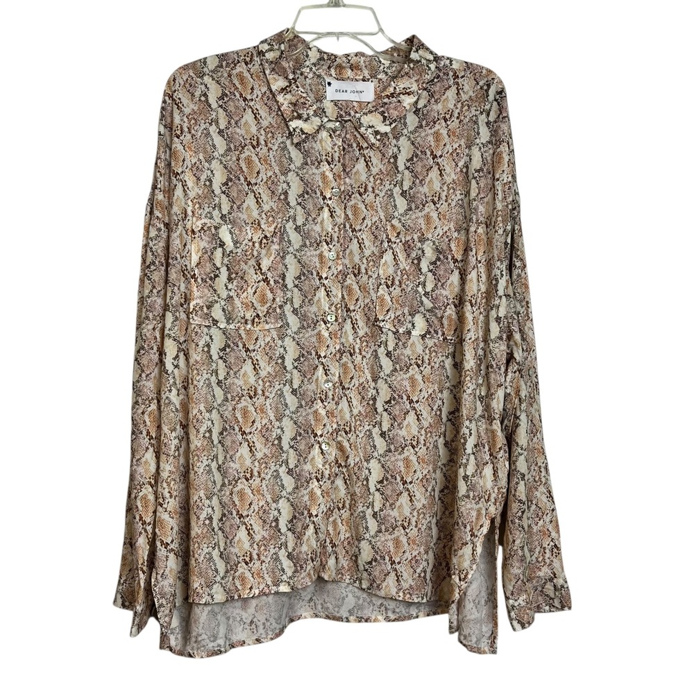 Dear John Snakeskin Print Button Down Long Sleeve Blouse‎ Top 2XL (3100)